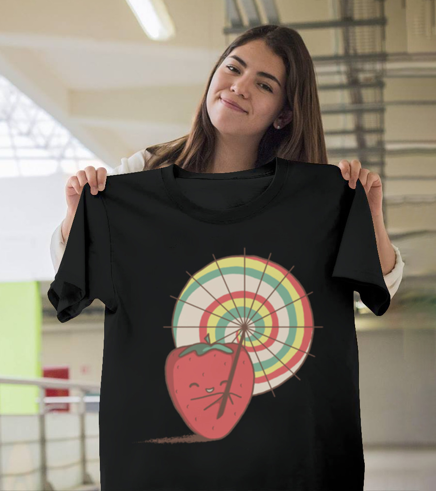 Strawberry Frye Fun Colorful Fruit with Parasol T-Shirt