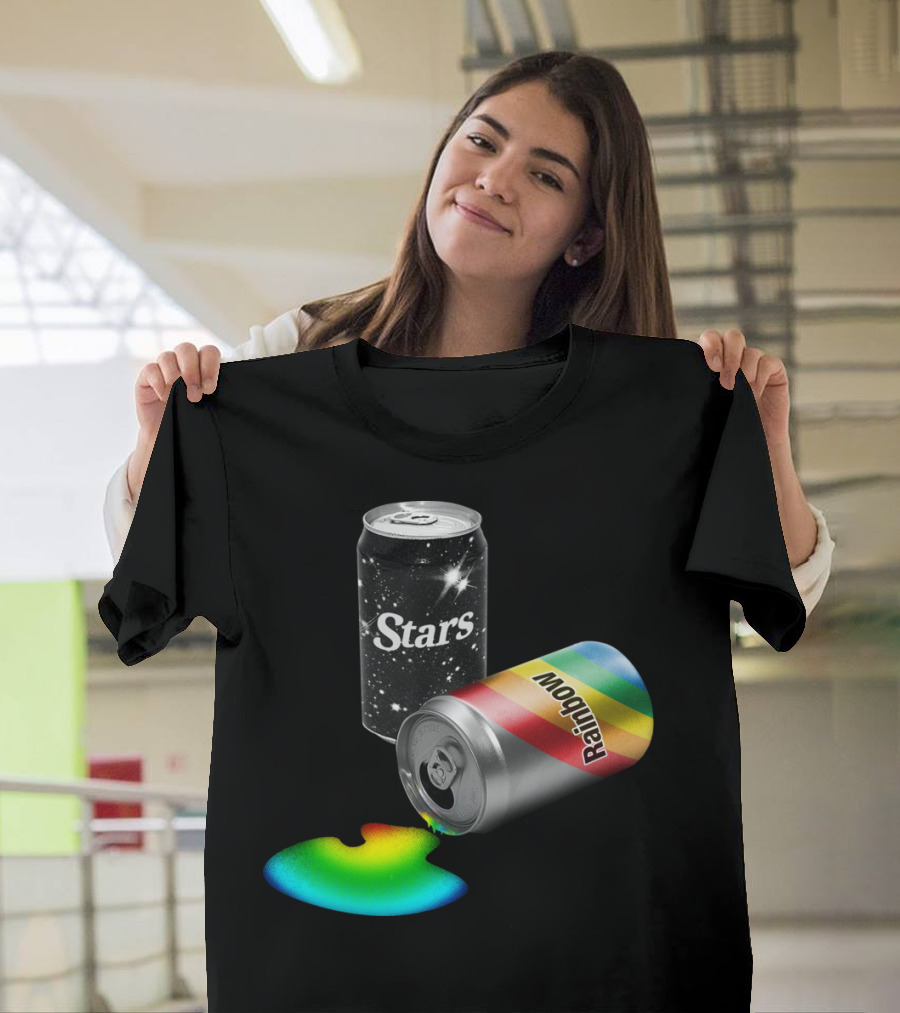 Stars Rainbow Elixirs Of Life Cans Cosmic Colorful Drink Spill T-Shirt