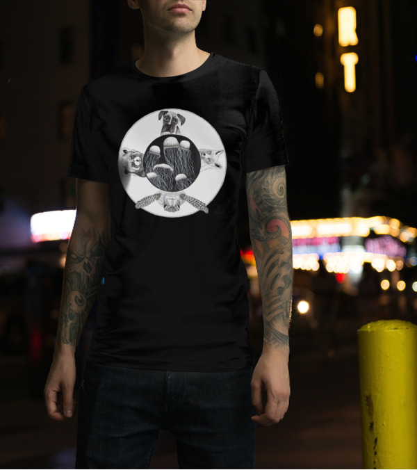 The World Terra Jellyfish Turtle Dog Racoon Fox By Peninked T-Shirt