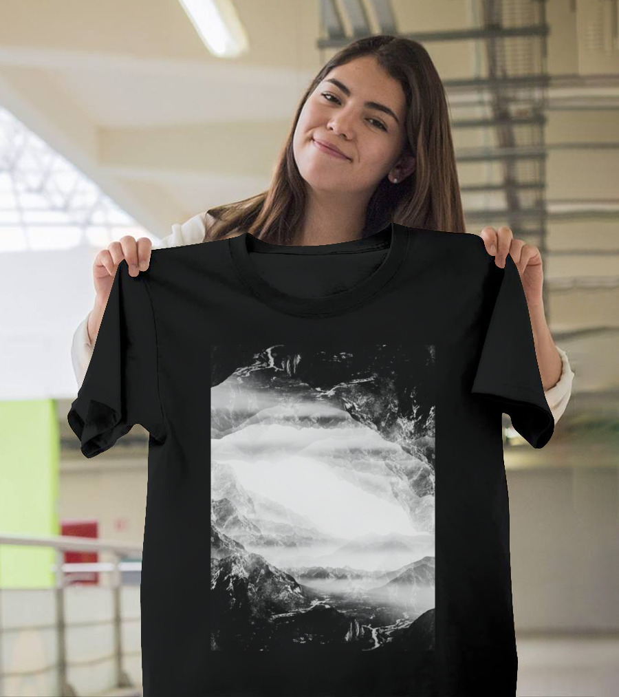 Black Flip Monochrome Mountain Landscape T-Shirt