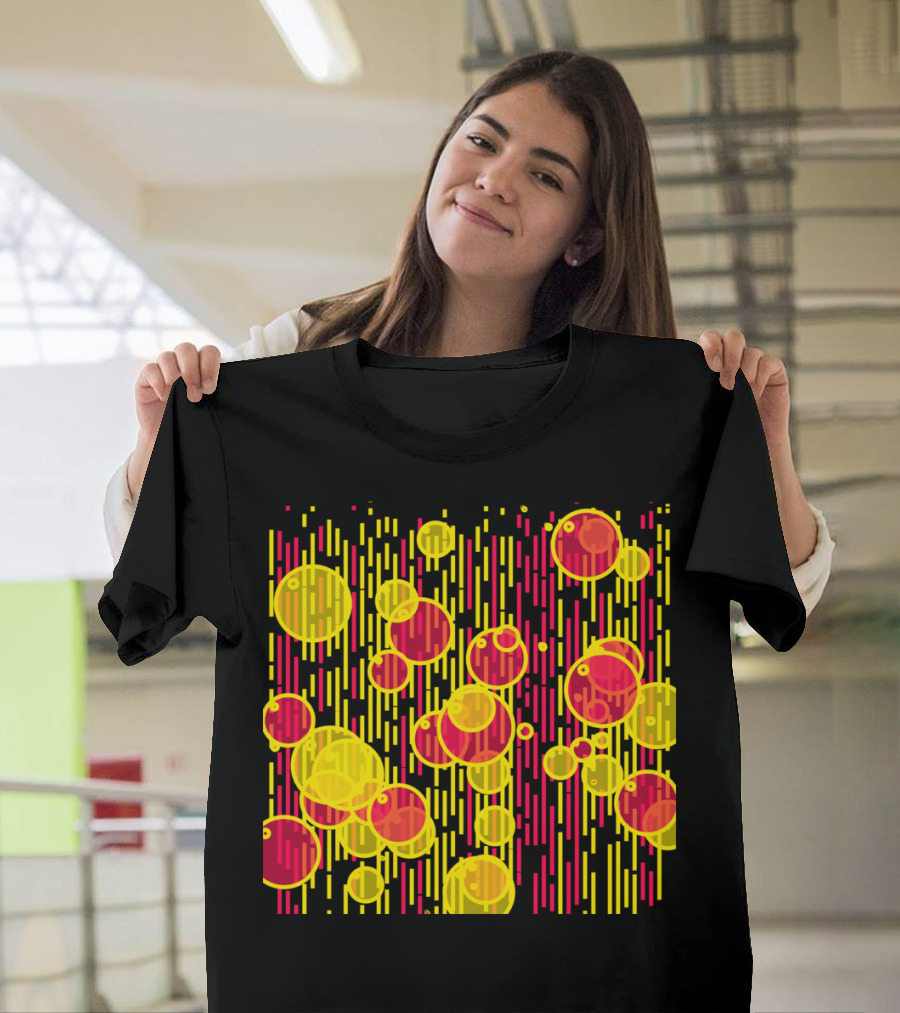 Bubbles And Lines Vibrant Yellow Red T-Shirt