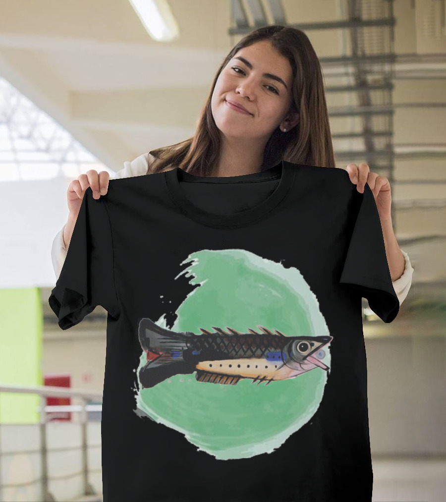 Colorful Fish on Green Circle Background T-Shirt