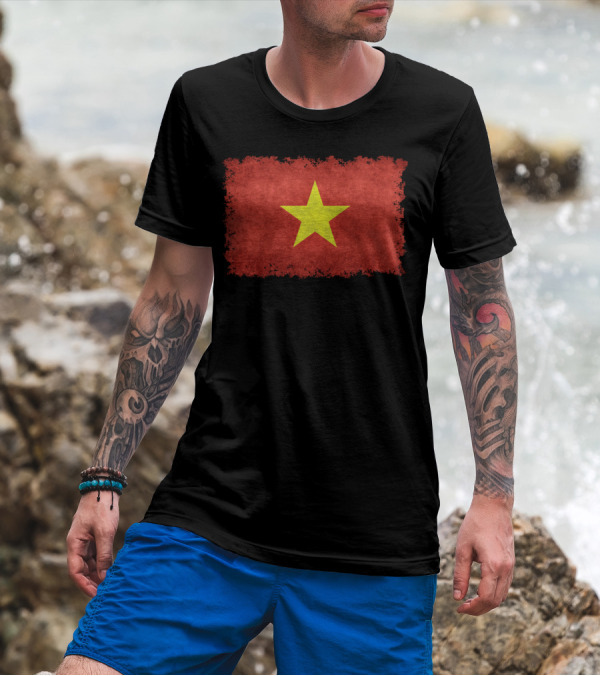 Vietnam Flag With Vintage Texture Style Elements T-Shirt