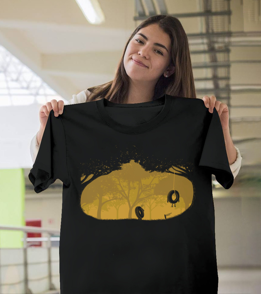 Forest Swing Tire Silhouette in Yellow Light T-Shirt