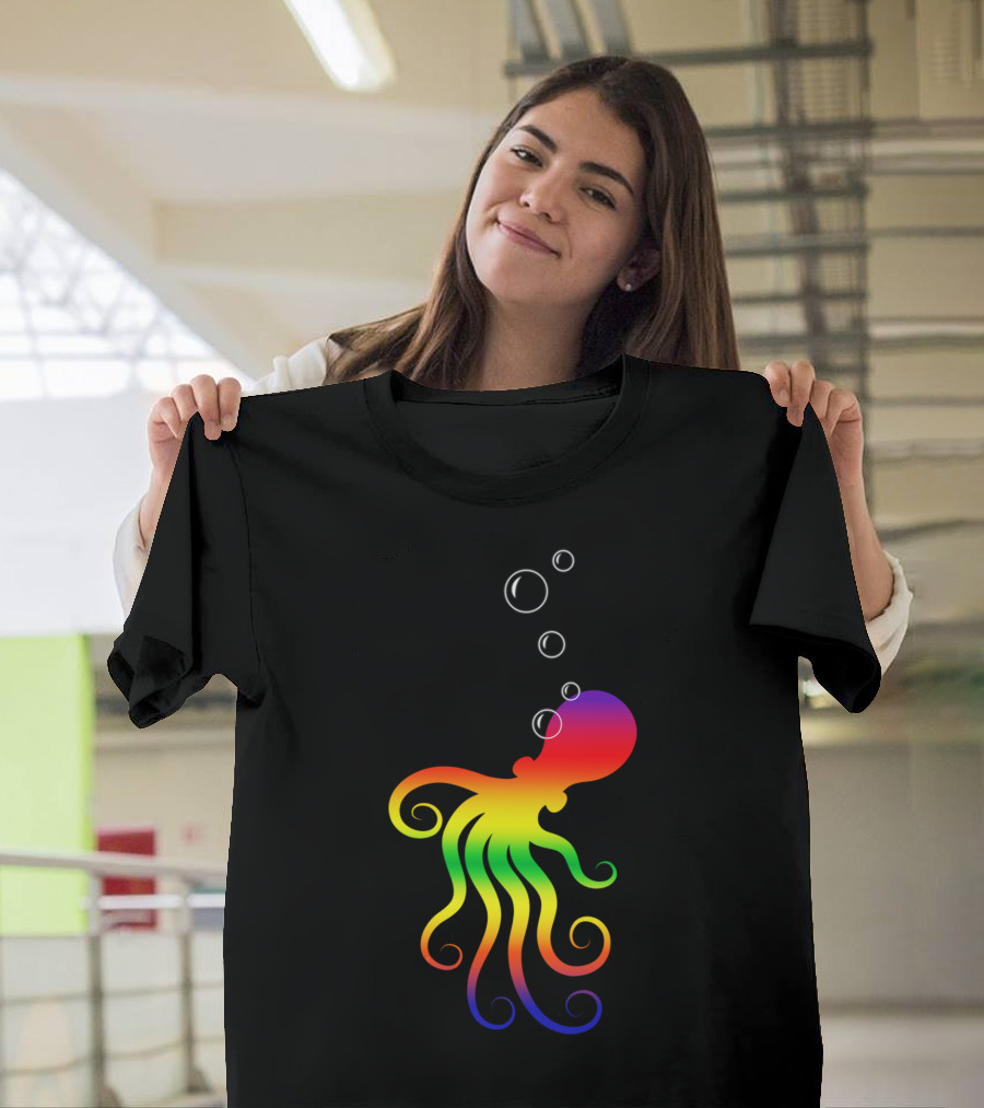 Colotopus Rainbow Octopus with Bubbles T-Shirt