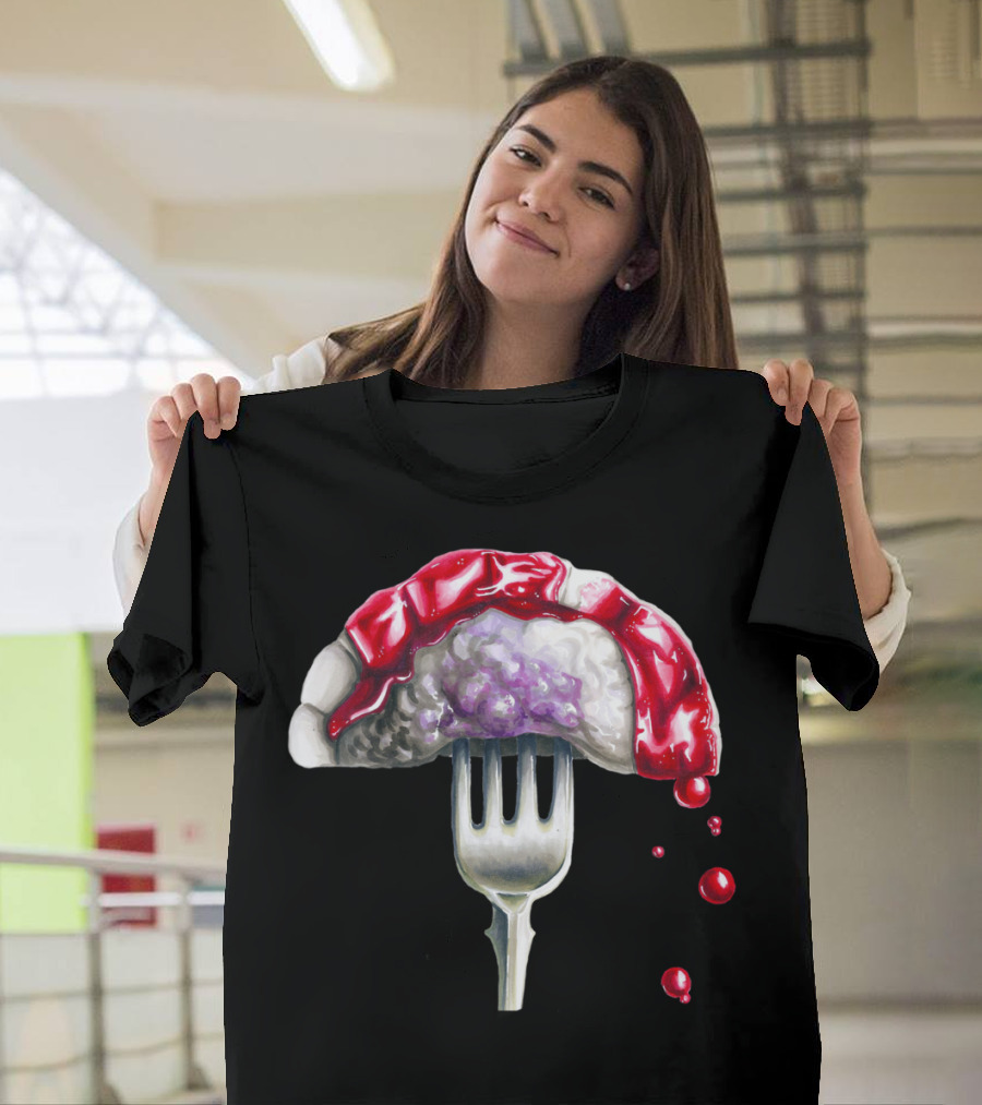 Brain Ravioli on Fork with Red Sauce Dripping T-Shirt