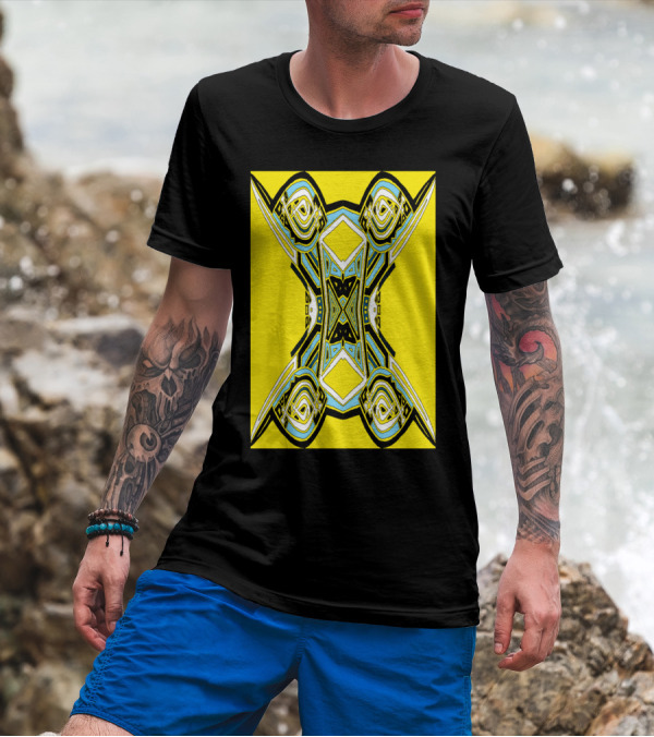 QUETZALCOATL Yellow Geometric Pattern On Vibrant Background T-Shirt