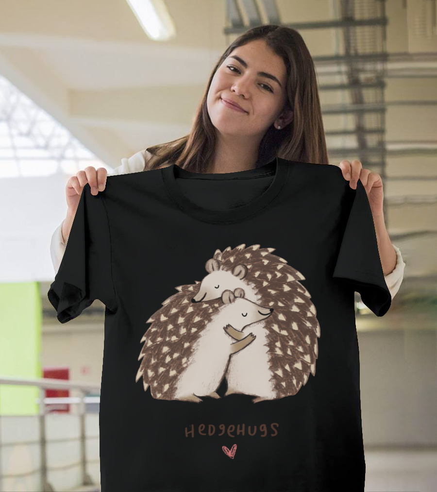 Hedgehugs Cute Hedgehogs Embrace with Heart T-Shirt