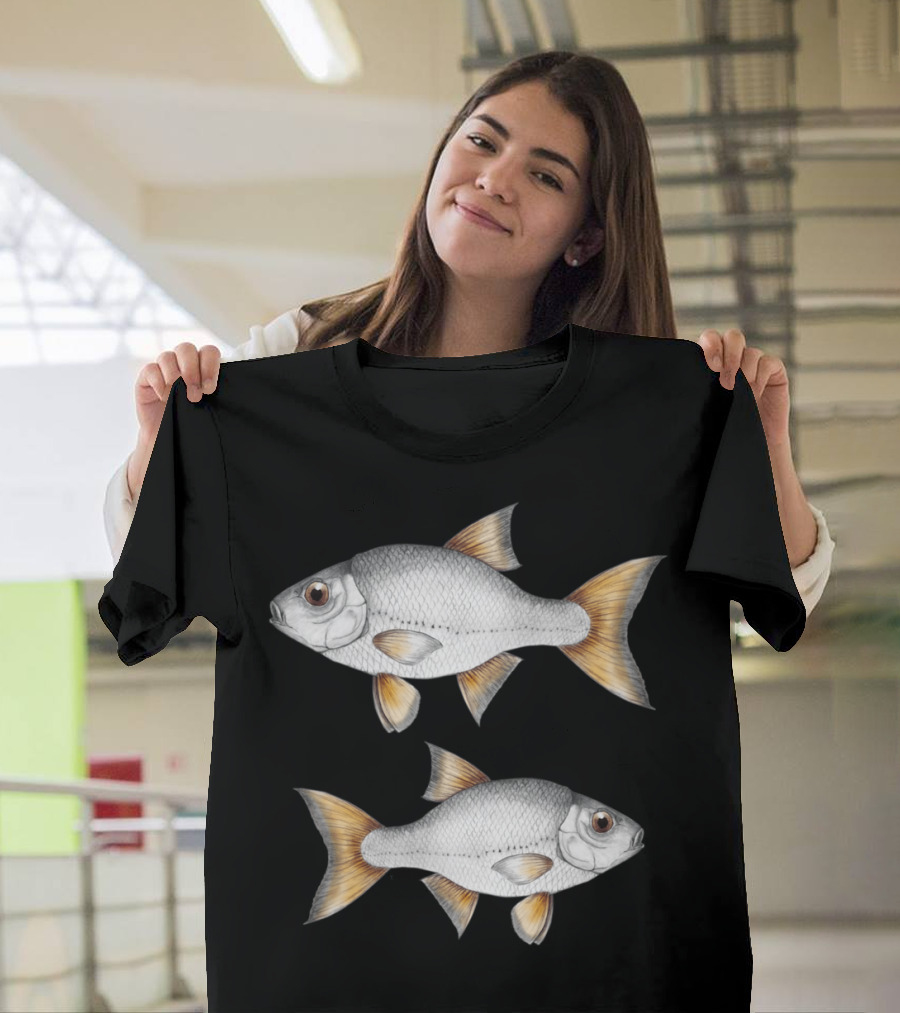 Common Roach Fish Illustration Twin Pair Detailed T-Shirt