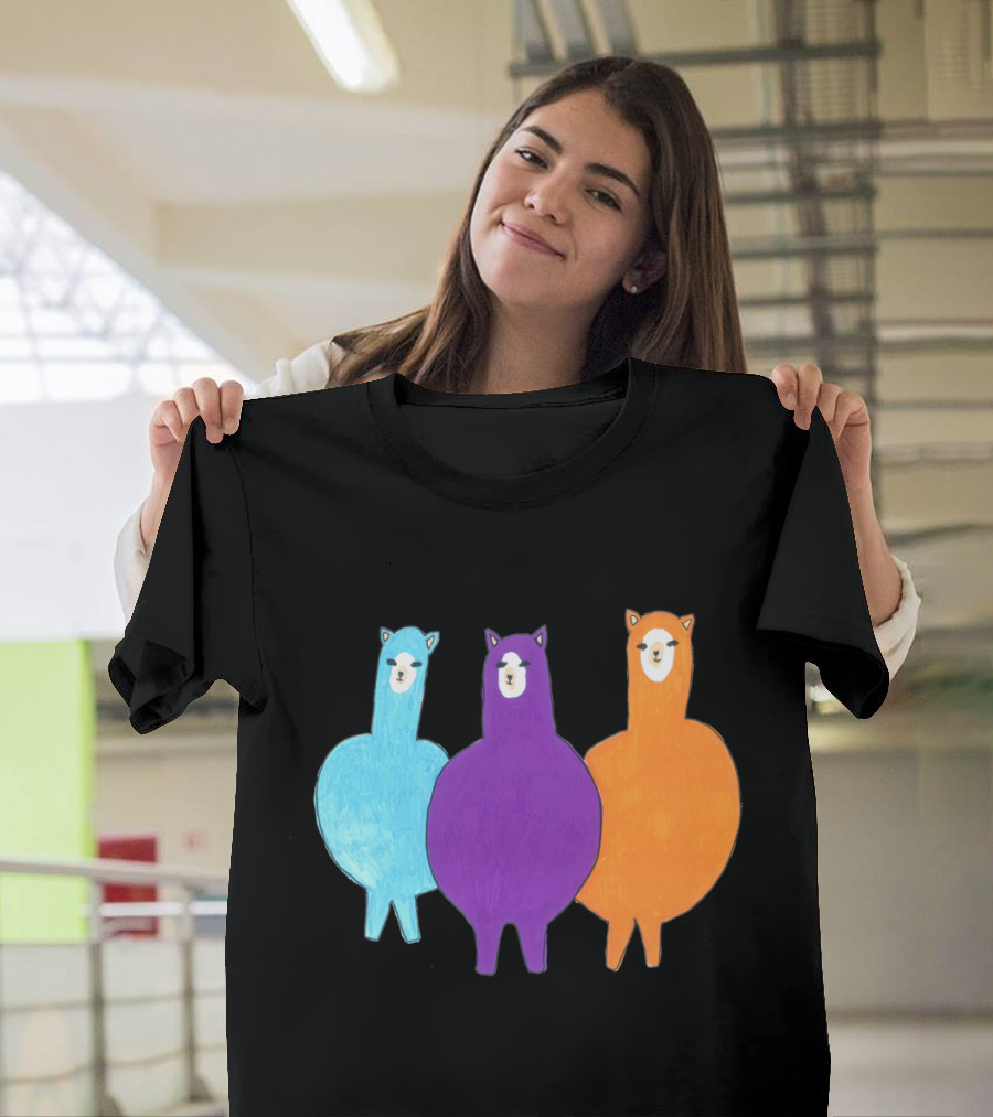 Llama Family Trio Multicolored Ensemble T-Shirt