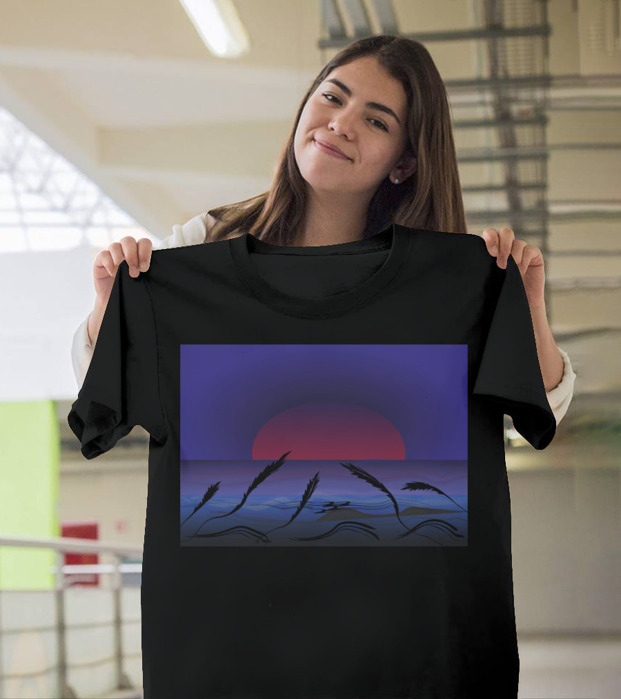 Sunset And Storm Ocean Silhouette with Purple and Red Sky T-Shirt