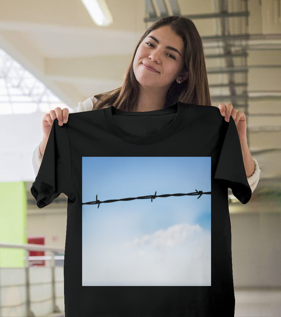 Barbed Wire Against a Blue Sky with Clouds T-Shirt