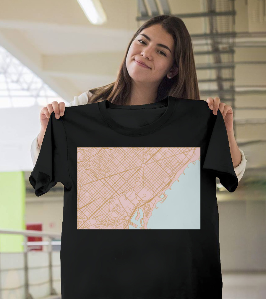 Barcelona Street and Coastline Layout Map T-Shirt
