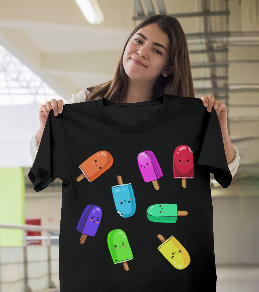 Lollipop Cute Popsicle Characters Playful Faces T-Shirt