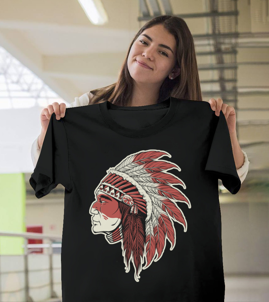 Native Indian Chief Feathered Headdress Profile T-Shirt