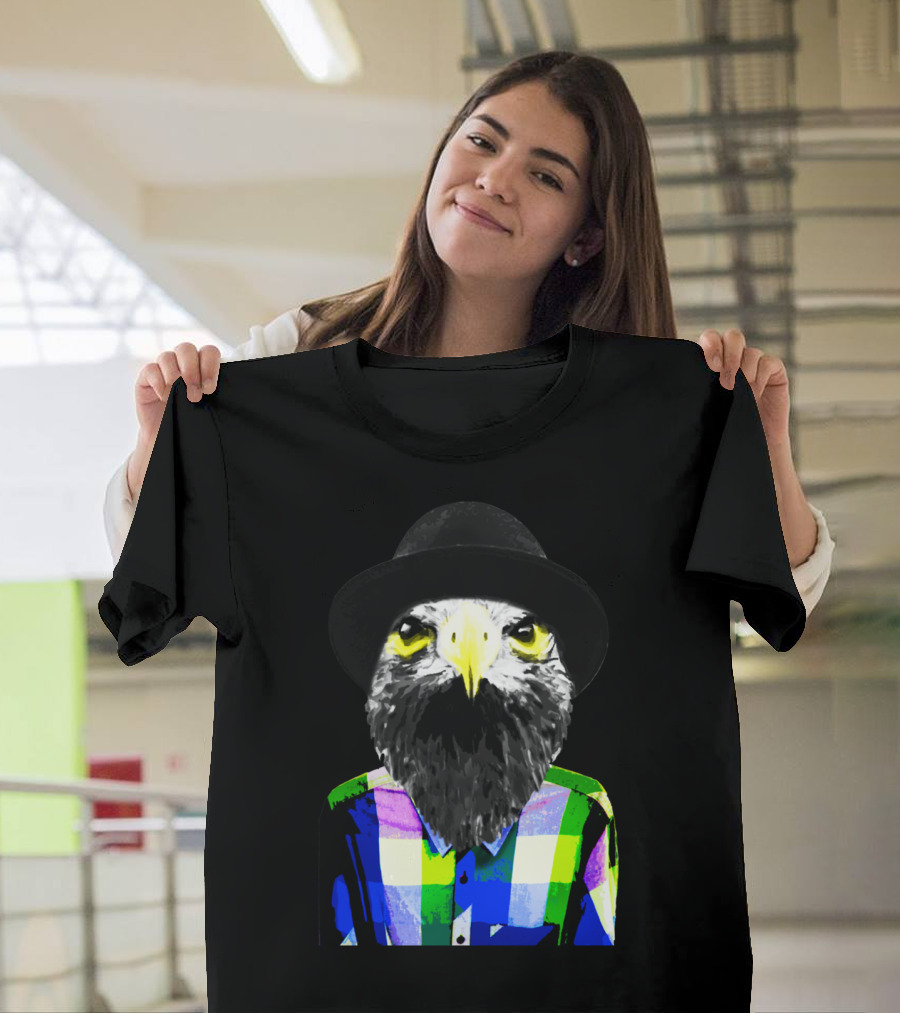 An American Eagle in Brooklyn with Hat and Plaid T-Shirt