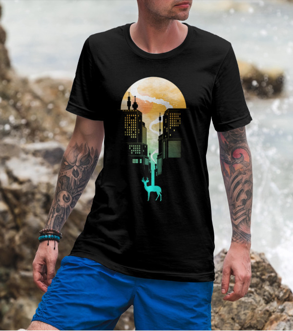 Need More Space Celestial Urban Deer Scene T-Shirt