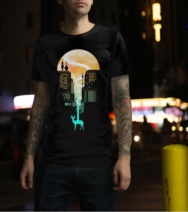 Need More Space Celestial Urban Deer Scene T-Shirt