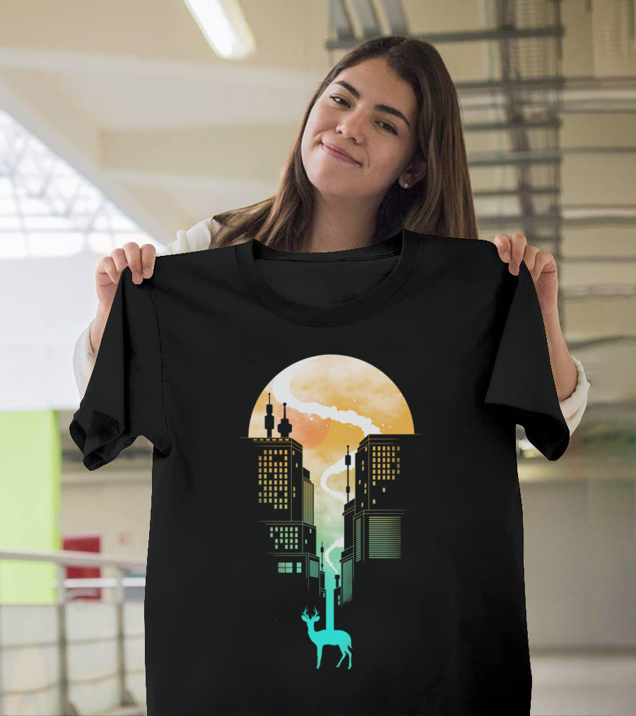 Need More Space Celestial Urban Deer Scene T-Shirt