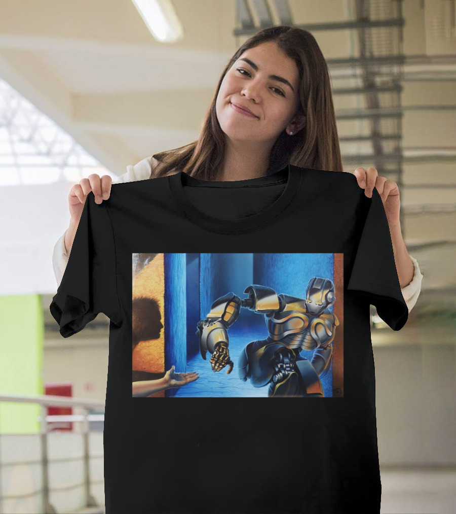 A New Beginning Robotic Encounter in Futuristic Corridor T-Shirt