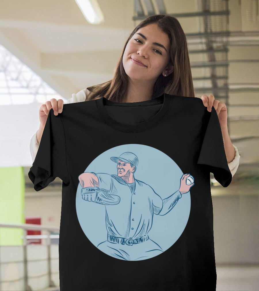 Baseball Pitcher Throwing Ball Circle Drawing T-Shirt