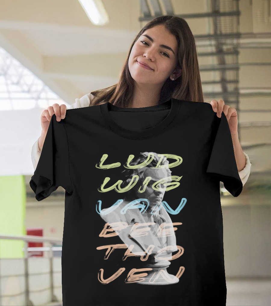 Ludwig Van Beethoven Bust in Neon Typography T-Shirt