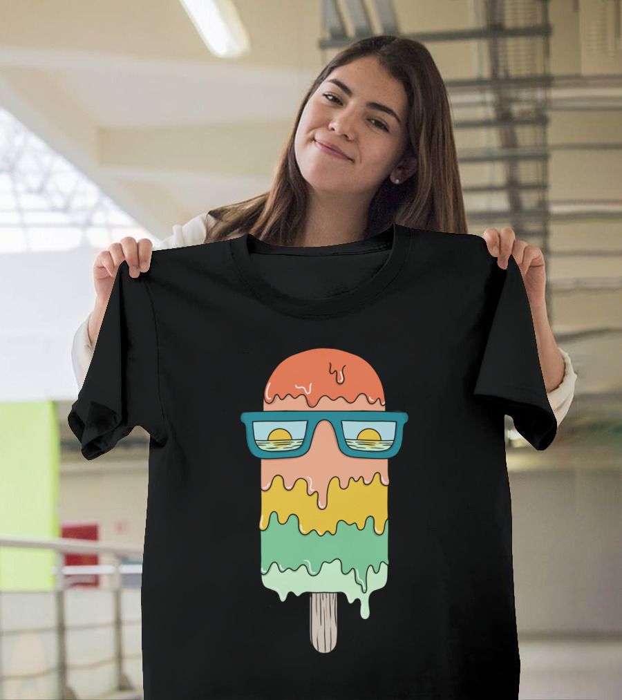 Hot Ice Cream Summer Sunglasses Sunset Popsicle Melting T-Shirt