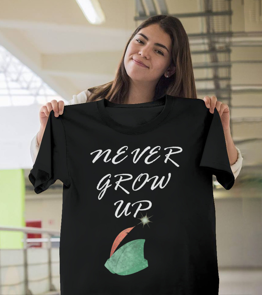 Never Grow Up Green Hat and Feather Star Magic T-Shirt