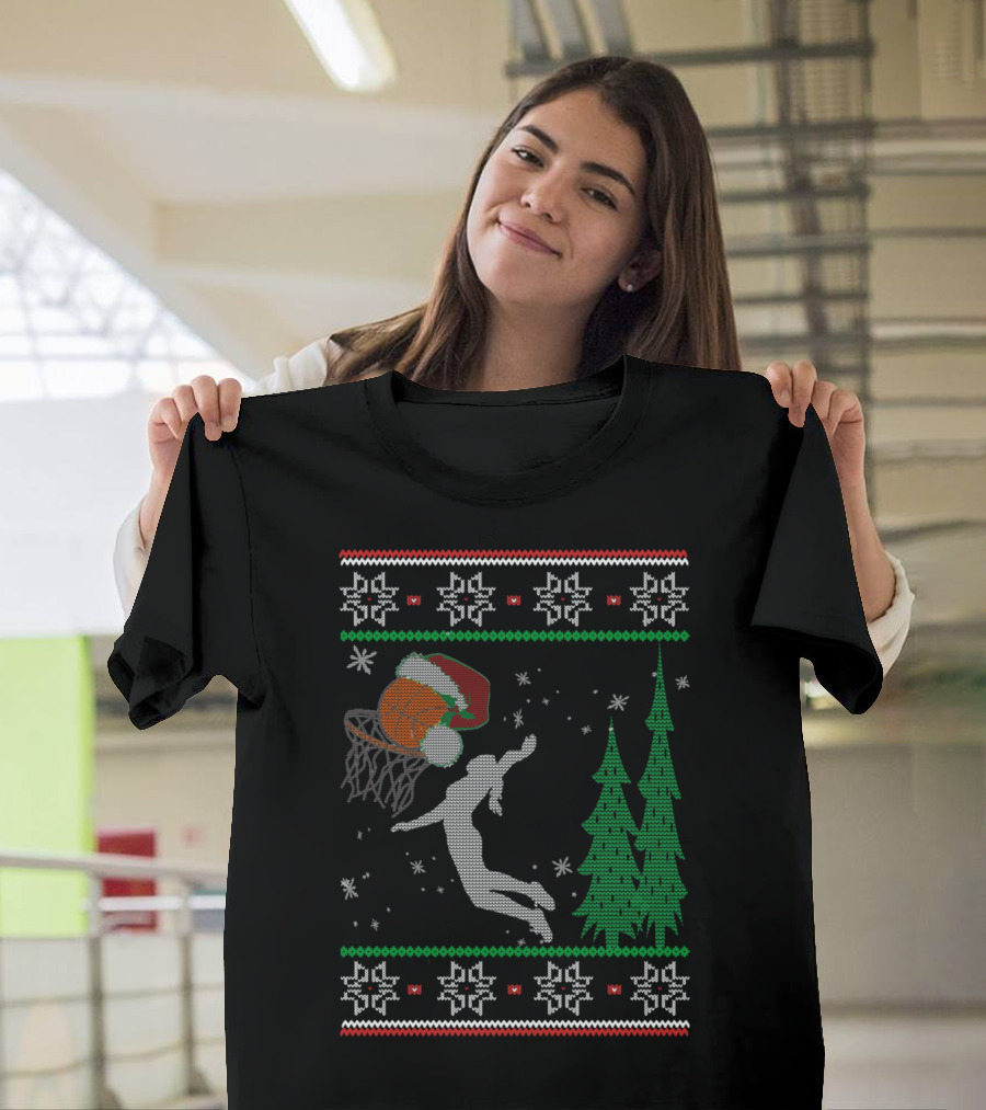Christmas Basketball Santa Dunk Ugly T-Shirt