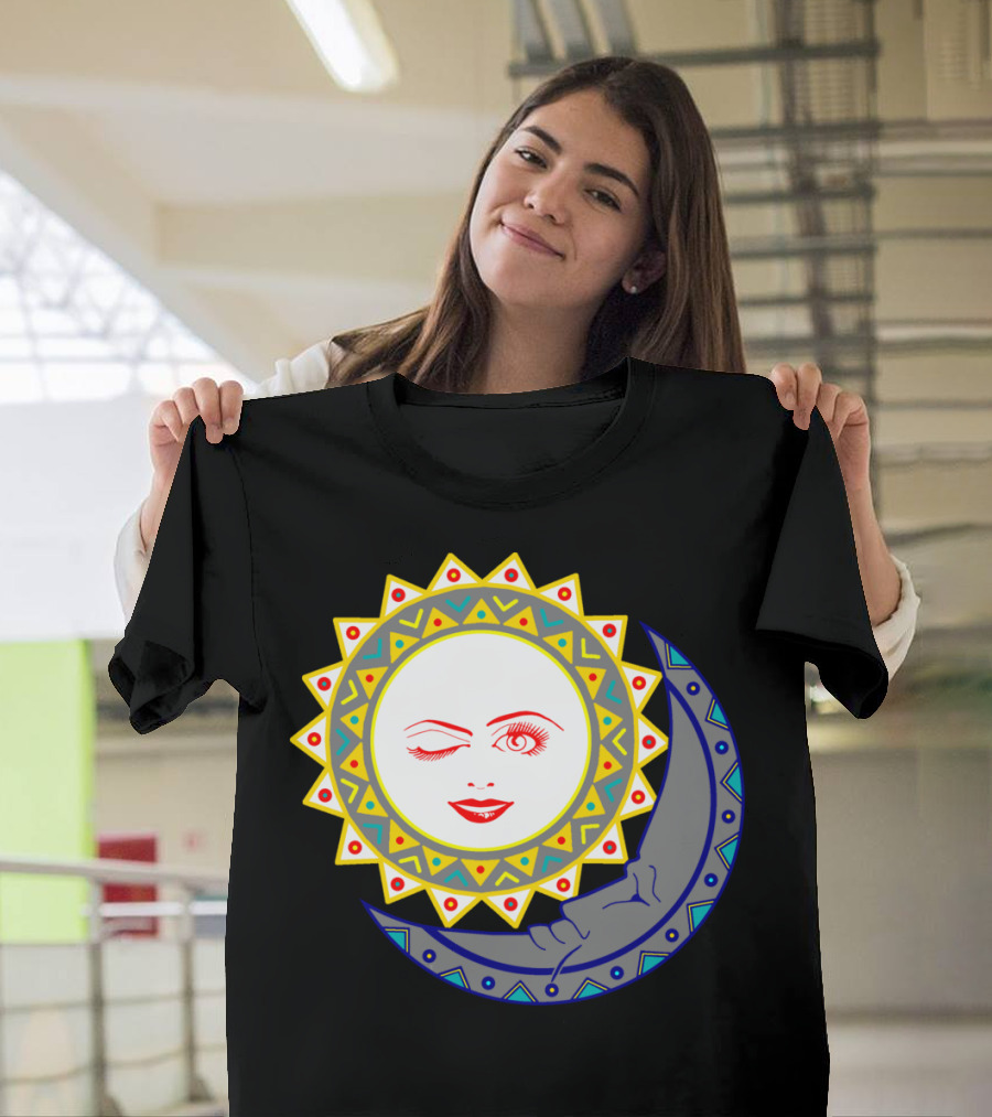 Dia Y Luna Sun Winking Face and Crescent Moon T-Shirt