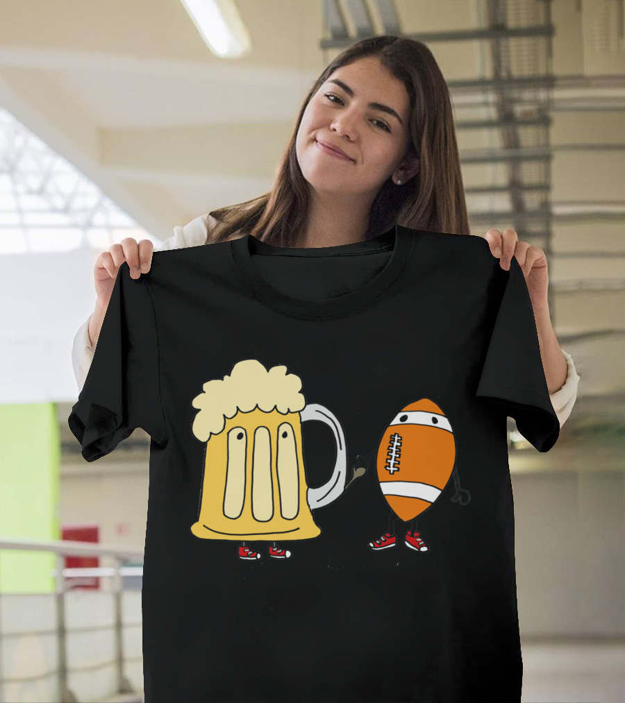 Cool Funny Funky Beer Mug and American Football with Red Sneakers T-Shirt