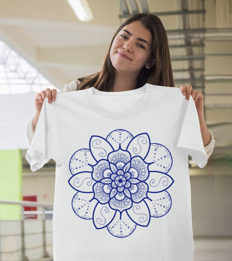 Blue Hippie Mandala Flower Symbol Essence T-Shirt