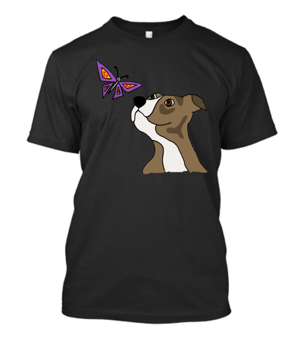 Cool Funny Grey Pitbull Puppy Dog And Butterfly Pizza T-Shirt