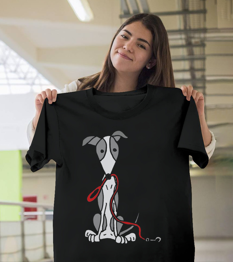 Cool Funny Greyhound Dog With Red Leash T-Shirt