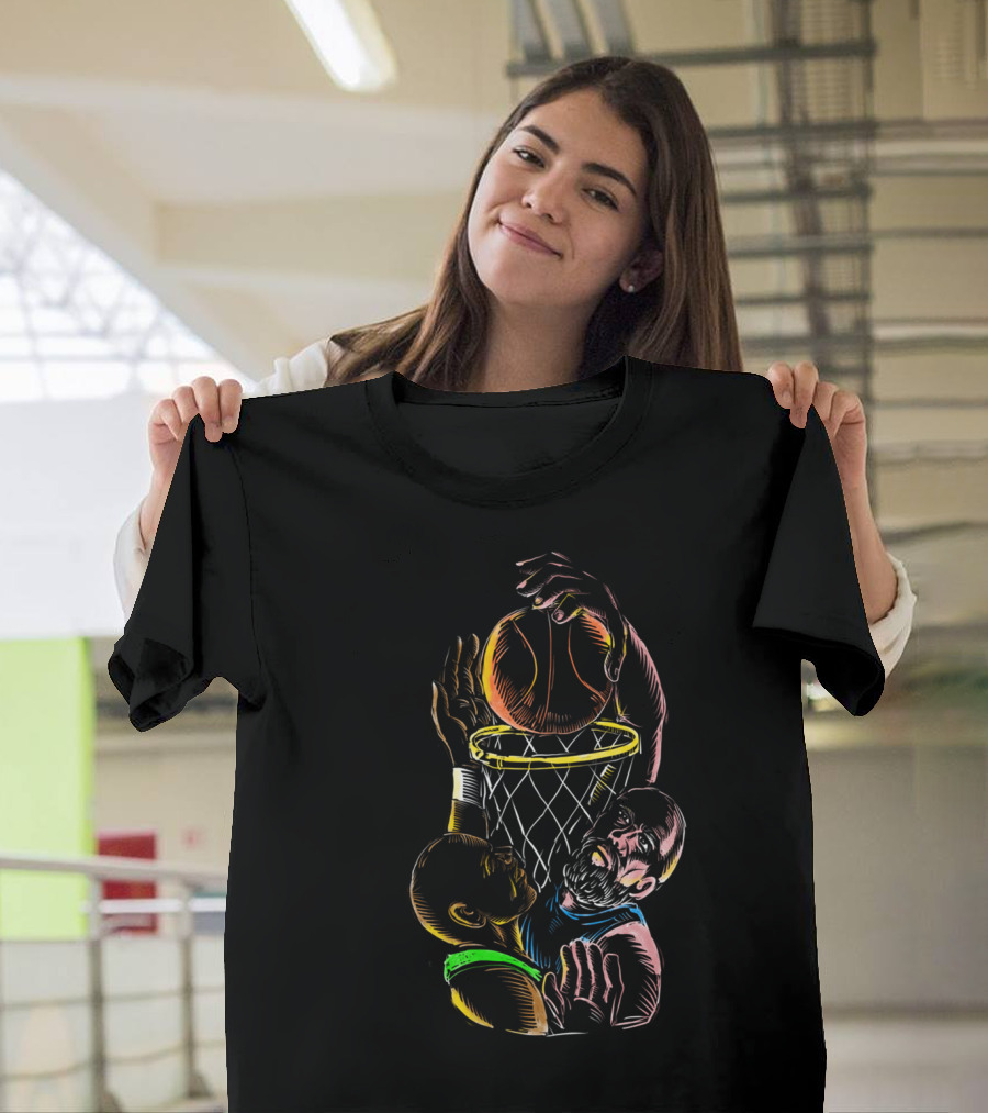 Basketball Player Dunking Blocking Intense Action T-Shirt