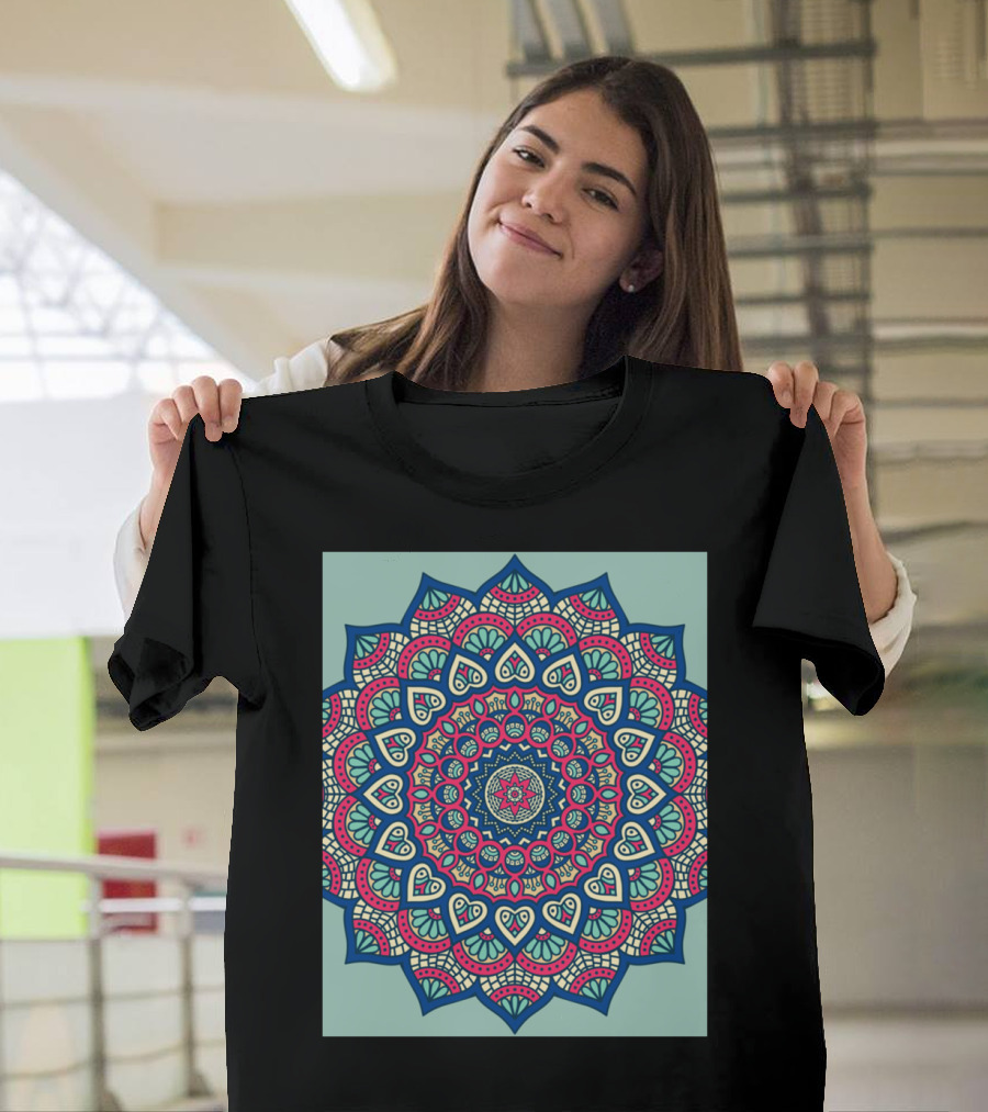 Blue Mandala Intricate Pattern Bohemian T-Shirt