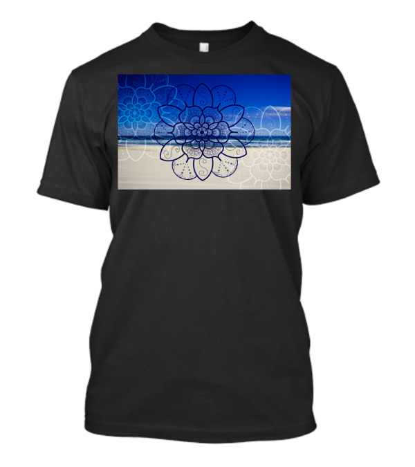 Mandala Flower Art On Bondi Beach Ocean Blue Background T-Shirt