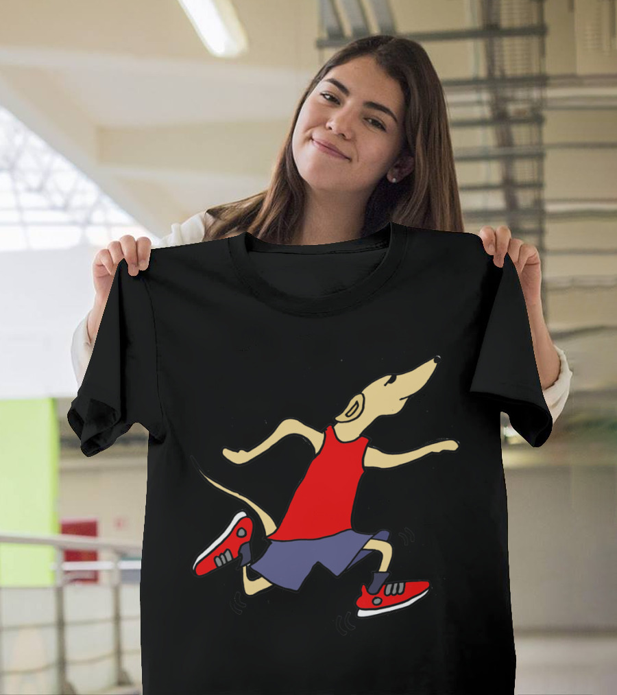 Cool Funny Racing Greyhound Dog Running in Red Sneakers T-Shirt
