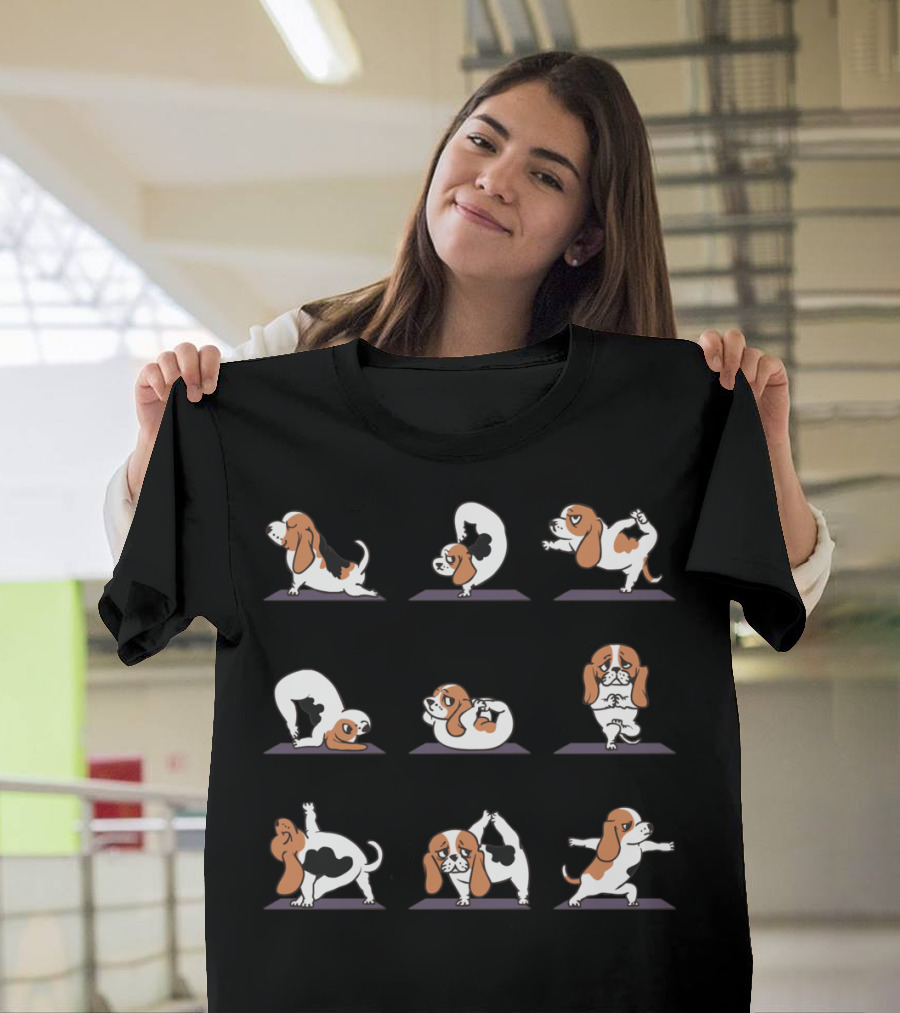 Basset Hound Dogs in Yoga Poses T-Shirt
