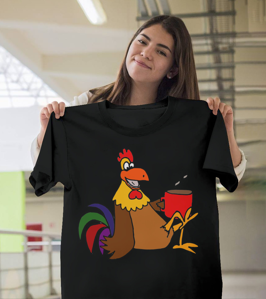 Cool Funny Rooster Drinking His Morning Coffee T-Shirt