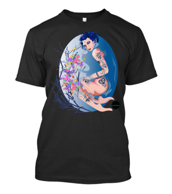 Bathtime Kushinov Tattoo Floral Art With Blue-Haired Figure T-Shirt