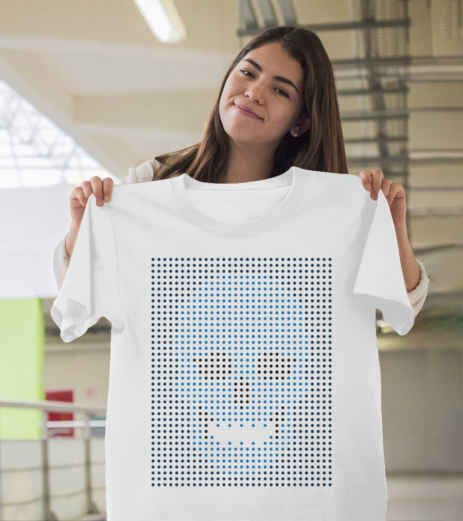 Digital Skull Pixel Art Blue Dotted T-Shirt
