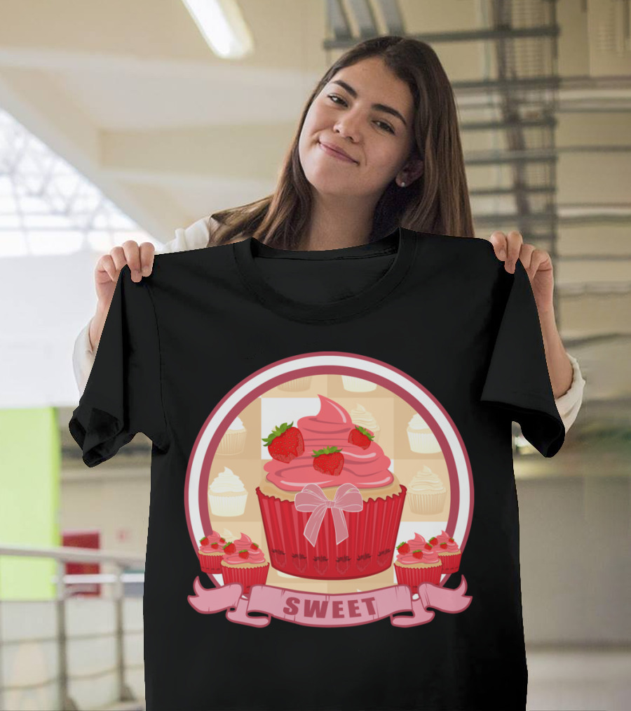 Sweet Strawberry Cupcake Delight with Pink Frosting and Bow T-Shirt