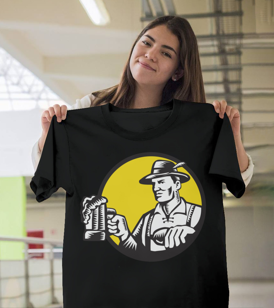 Bavarian Beer Drinker Circle Woodcut Brewing Tradition Oktoberfest T-Shirt