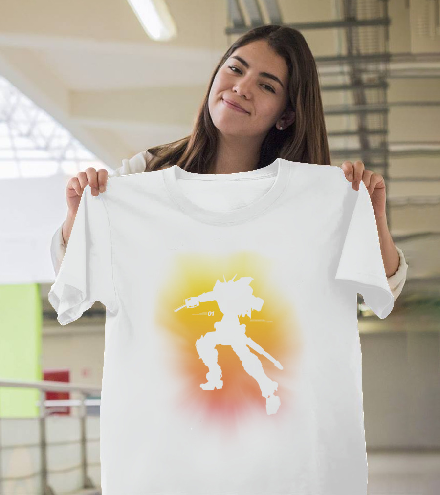 I Am A Robot 01 Silhouette in Dynamic Pose with Vibrant Background T-Shirt