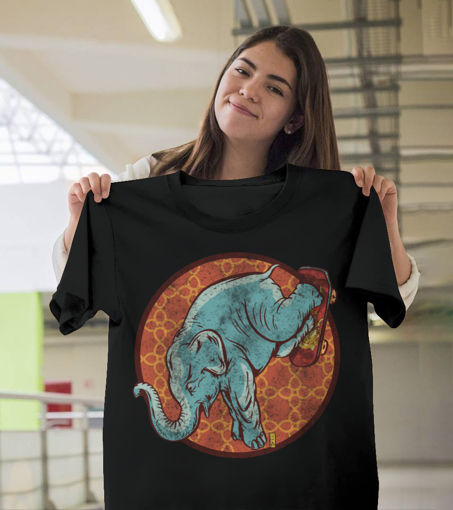 Extreme Elephant Skateboarding Circle T-Shirt