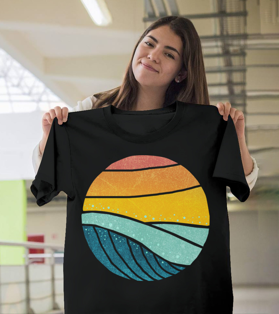 Vintage Ocean Waves and Sunset Tides Circle T-Shirt