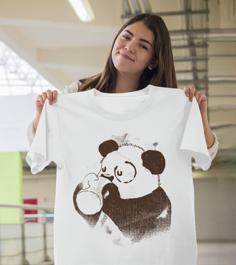 Eye Circle Sleepy Panda with Coffee T-Shirt