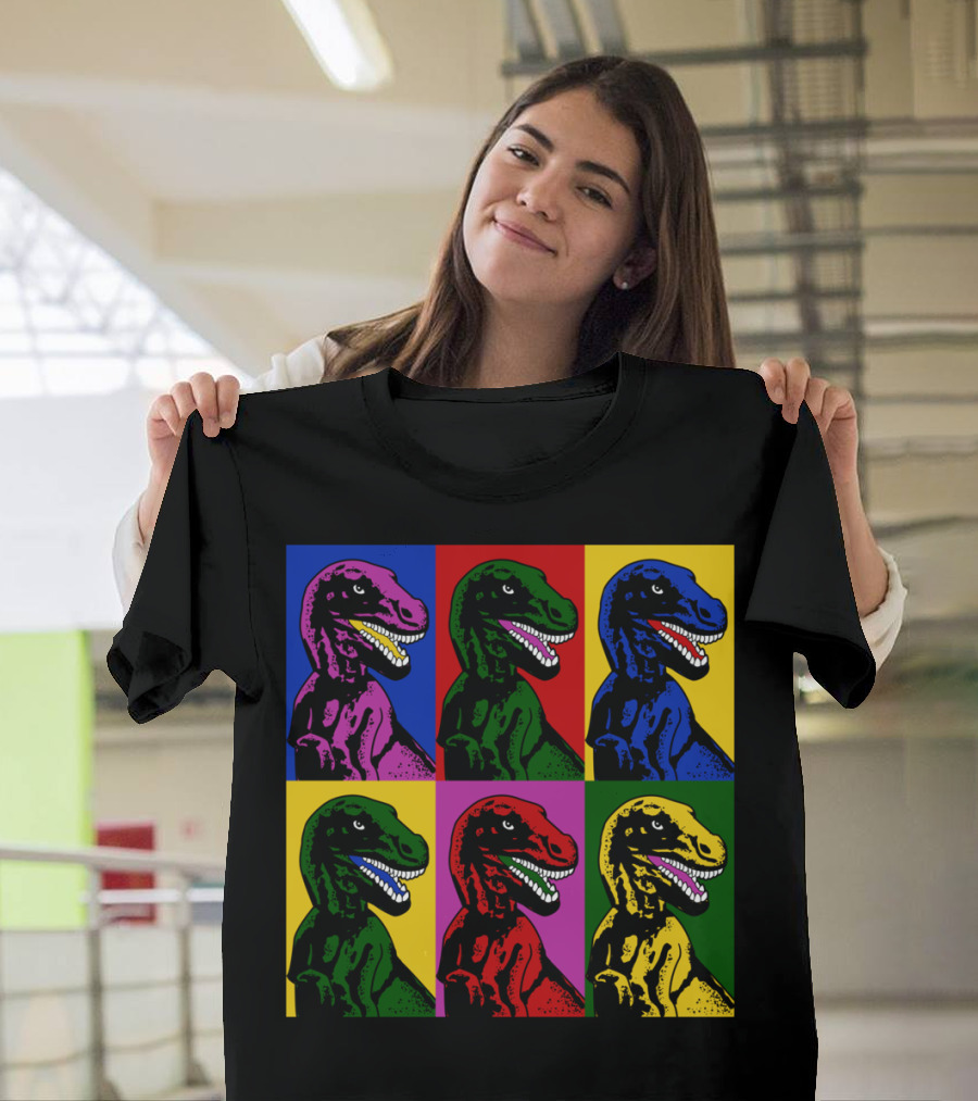 Dinosaur Pop Art Andy Warhol Style Multicolor T-Rex Blocks T-Shirt