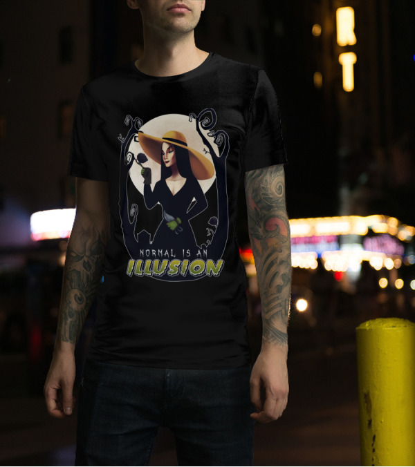 Normal Is An Illusion Gothic Woman With Black Rose And Moon T-Shirt
